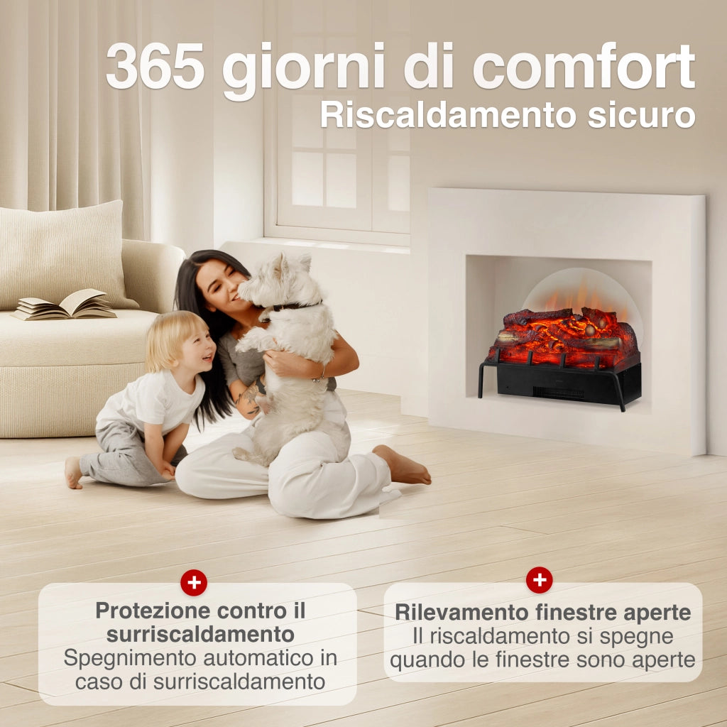 KAMINIO Camino elettrico NOAH - Inserto per caminetto elettrico con riscaldamento, effetto 3D, telecomando