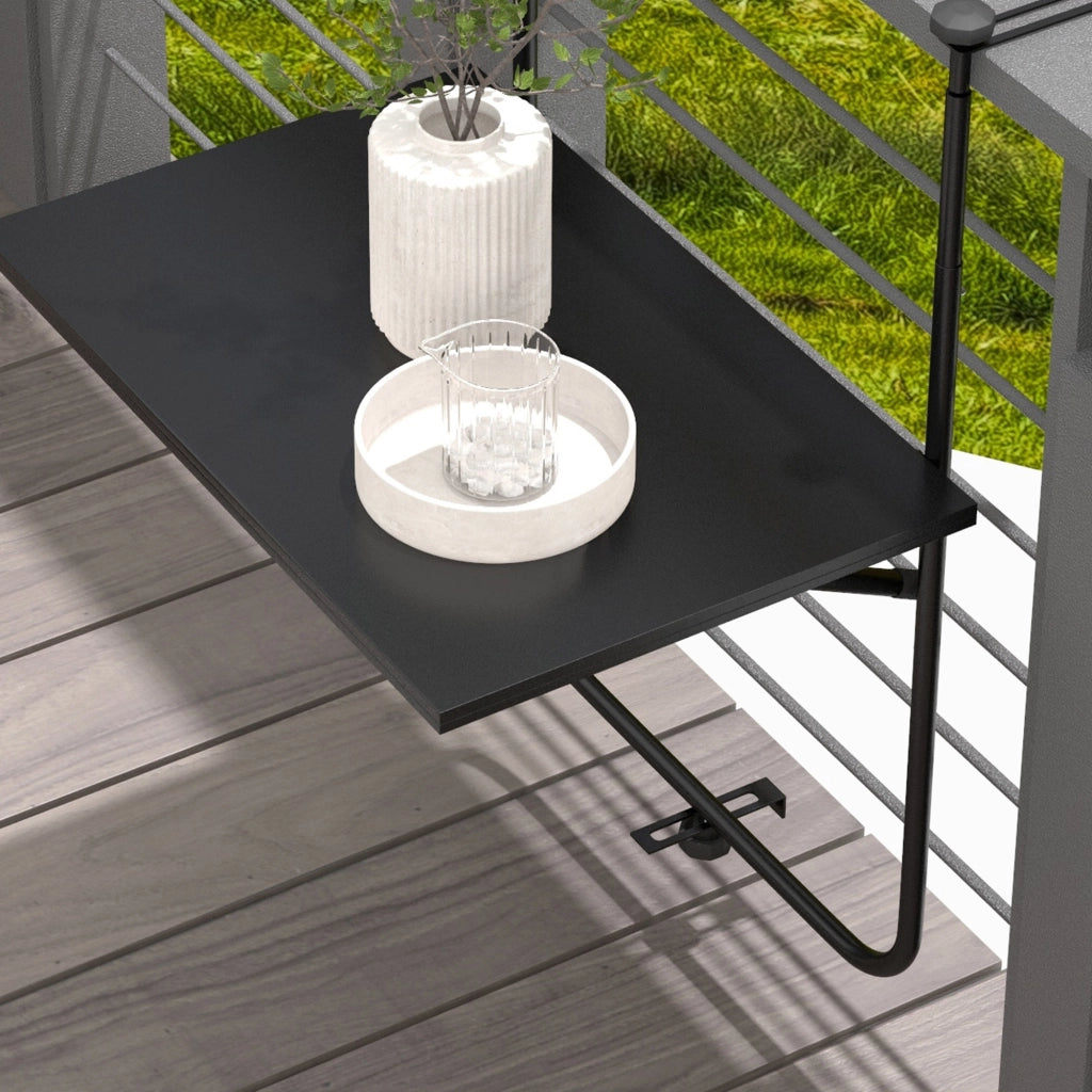 Tavolo da balcone per ringhiere spesse 6-15cm regolabile pieghevole in acciaio inox 62x60x85 5cm nero