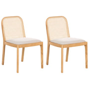 Set di 2 Sedie da pranzo in rattan a treccia viennese Schienale in poliestere Seduta in gomma Telaio in legno senza braccioli Marrone chiaro