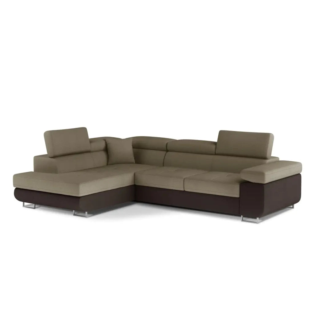 Divano angolare trasformabile MENTON beige e marrone bouclé – Angolo sinistro con contenitore