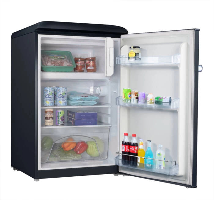 Frigorifero compatto con congelatore 110L stile retrò nero, freezer 18L e controllo temperatura per casa e ufficio - Sogo