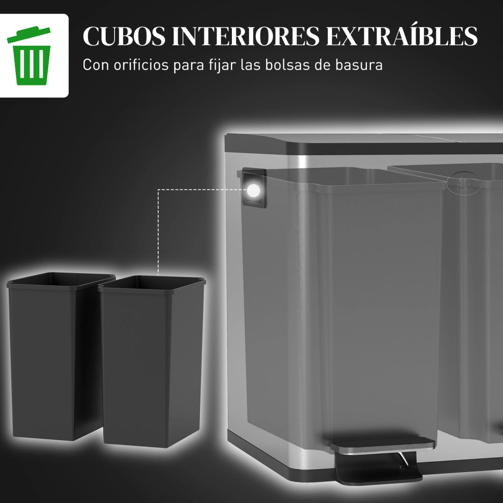 Cestino da Cucina in Acciaio Inox con 2 Pedali e 2 Compartimenti 15L ¨C Zephmum ¨C Acciaio Inox 15L