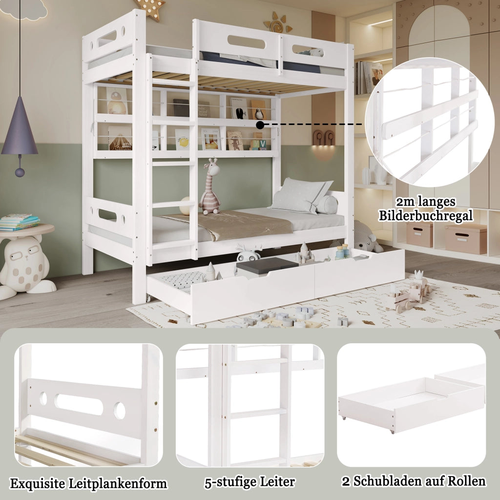 letto a castello legno e mdf bianco 90x200 cm