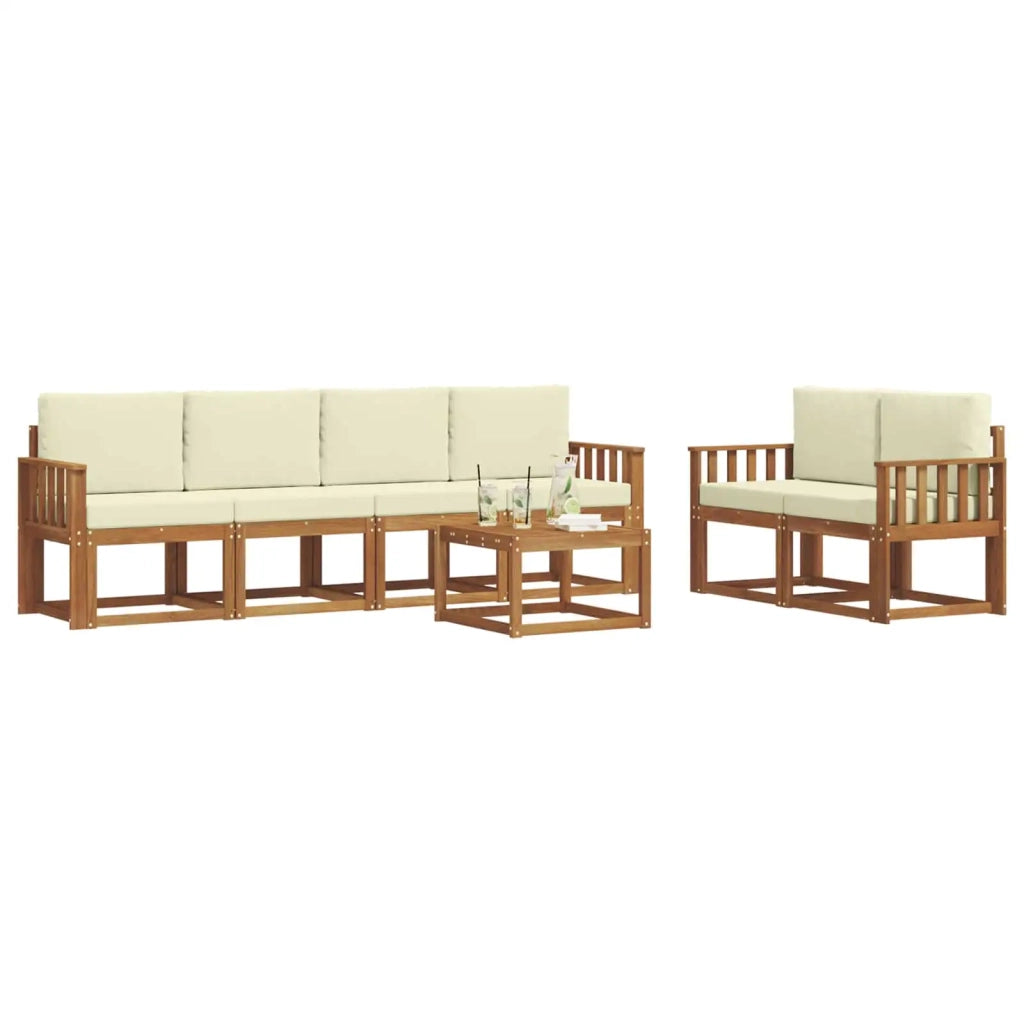 Set di divani da esterno con cuscino 7 pcs Naturale e Crema