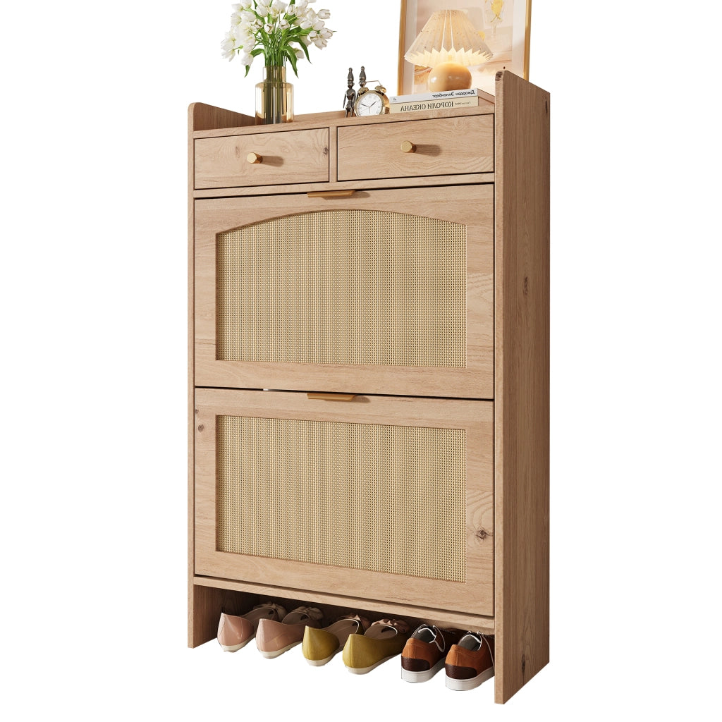 Scarpiera con 2 vani ribaltabili e 2 cassetti - per ingresso - 65x25x106 cm - naturale