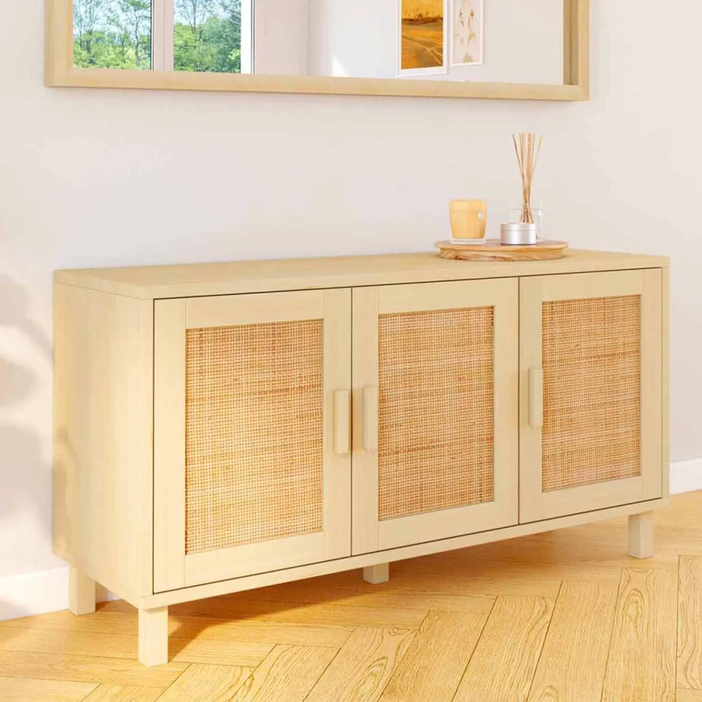 IDMarket - 113 cm ELIN Credenza bassa vintage a 3 ante con effetto canna naturale