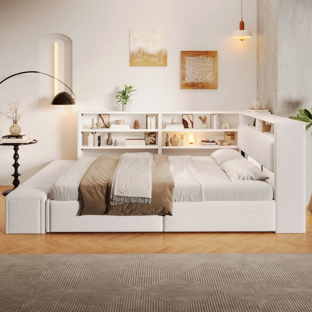 Letto contenitore 140x200 in velluto con sollevamento idraulico; luce RGB e prese USB