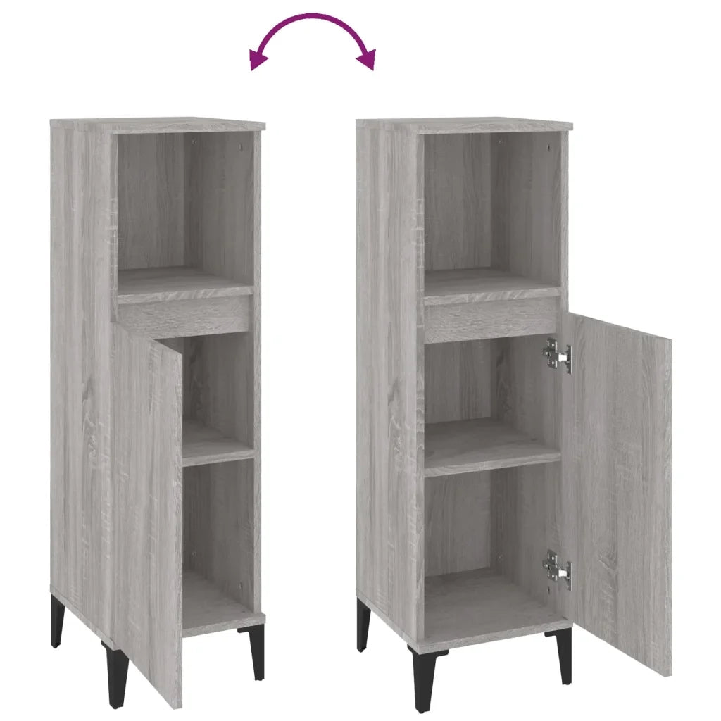 Mobiletto da bagno 30 x 30 x 100 cm con gambe in metallo e ampio vano contenitore moderno in legno Sonoma grigio 02_0048409