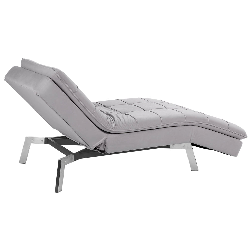 Chaise longue Velluto Grigio Chiaro capitonné Schienale e Gambe Regolabili Modern Glam