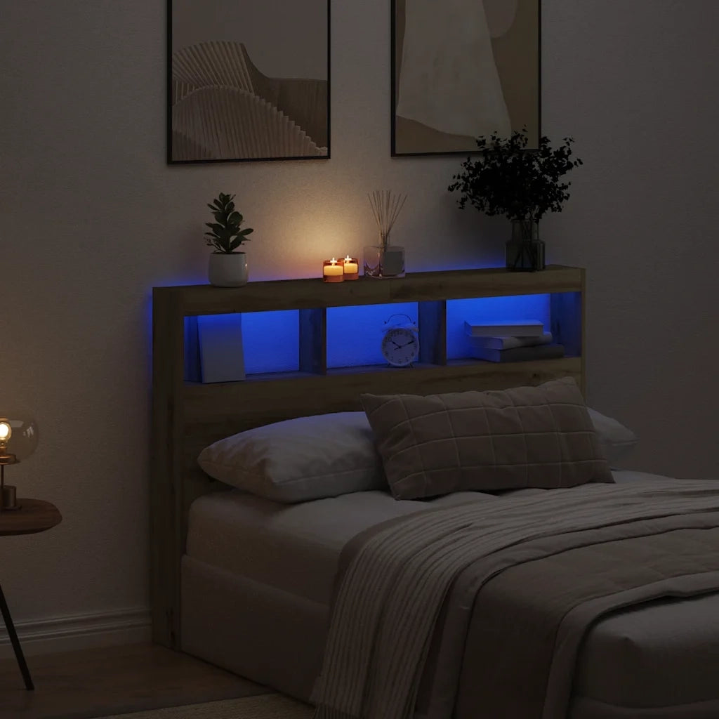 Testiera | Testata con Contenitore a LED Rovere Artigianale 140x17x102 cm