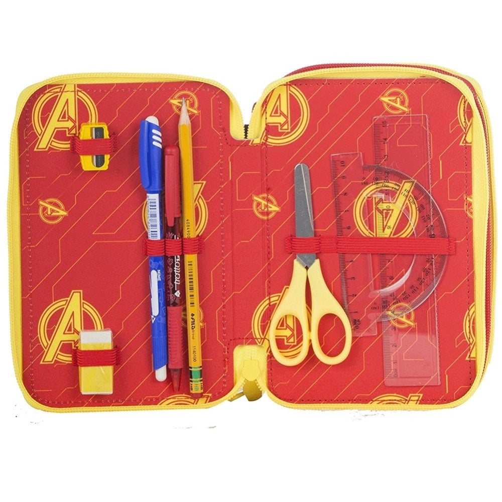 Trade Shop - Astuccio Completo 3 Zip Avengers Supereroi Accessoriato Bambini Scuola Elemntare -
