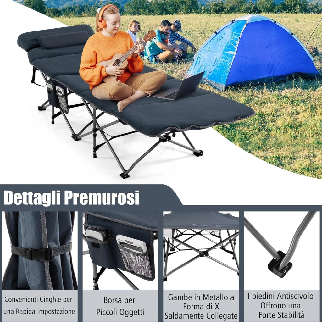 Letto Brandina Pieghevole con Materasso e Cuscino Rimovibili, Borsa da Trasporto, con Struttura Metallica Resistente, per Casa, Ufficio, Campeggio, Carico Fino a 150 kg