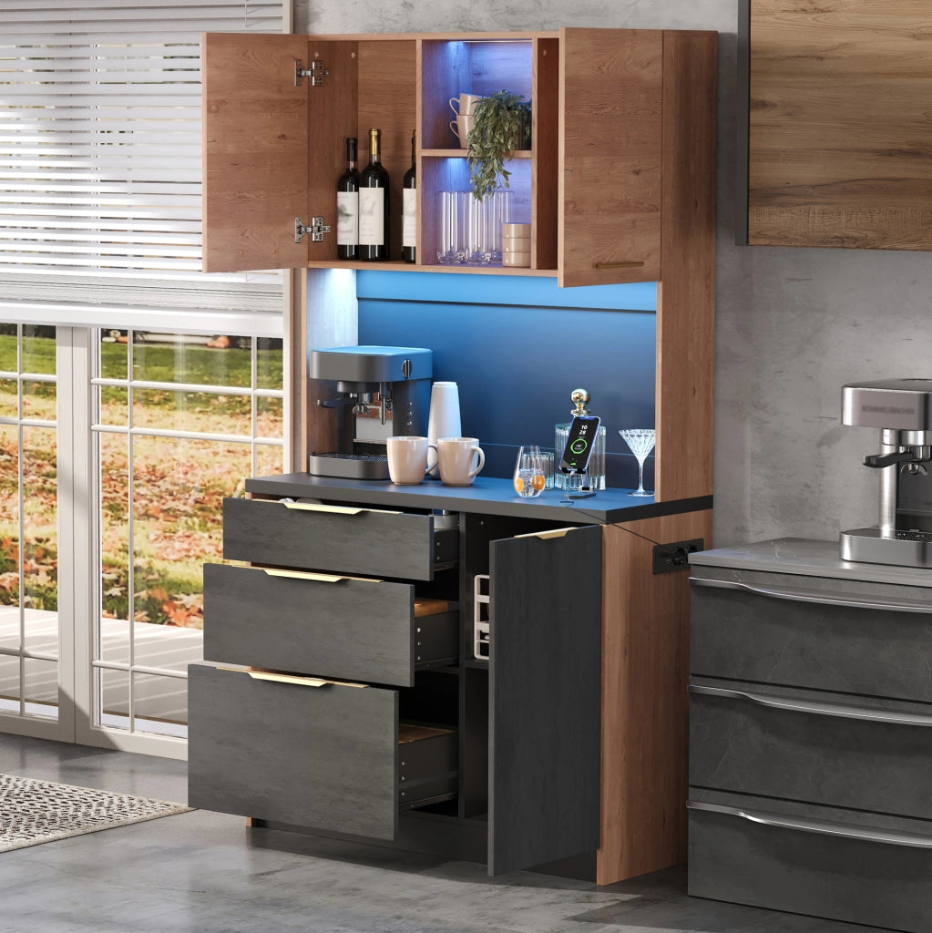 Colonna cucina moderna in MDF con LED e presa USB