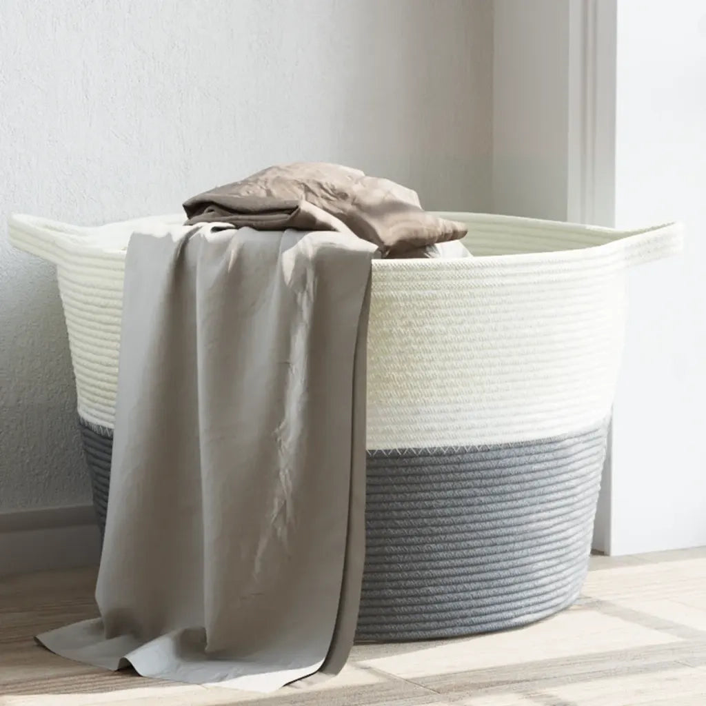 Cesto per Biancheria Grigio e Bianco ?60x36 cm in Cotone CFW6899085
