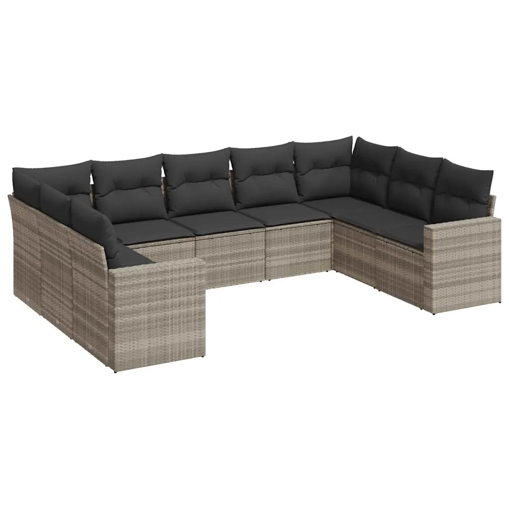 vidaXL Set Divano da Giardino 9pz con Cuscini Grigio Chiaro Polyrattan