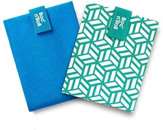Pacchetto da 2 pezzi, Boc'n'Roll Active Blue e Boc'n'Roll Tiles Green | 2 contenitori per panini riciclabili, BPA-free
