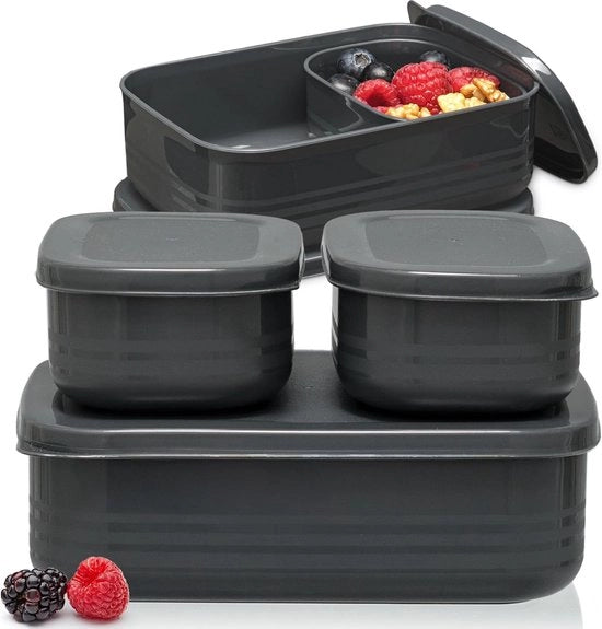 Set di contenitori per il pranzo con ciotole per bambini e adulti - SpaceBlack, 1 x 900 ml 2 x 280 ml