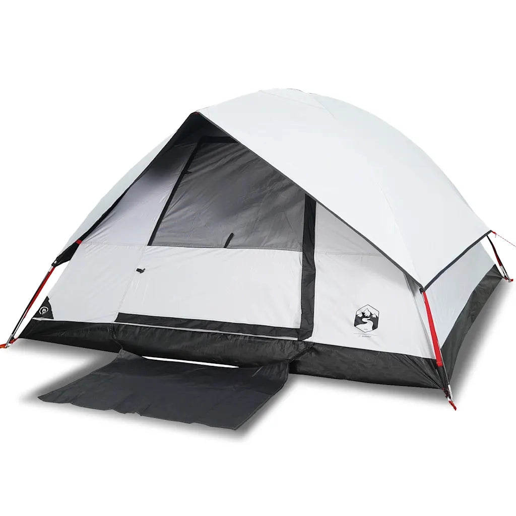 Tenda Campeggio a Cupola 4 Persone-Tenda per Escursionismo Bianca Tessuto Impermeabile 495102
