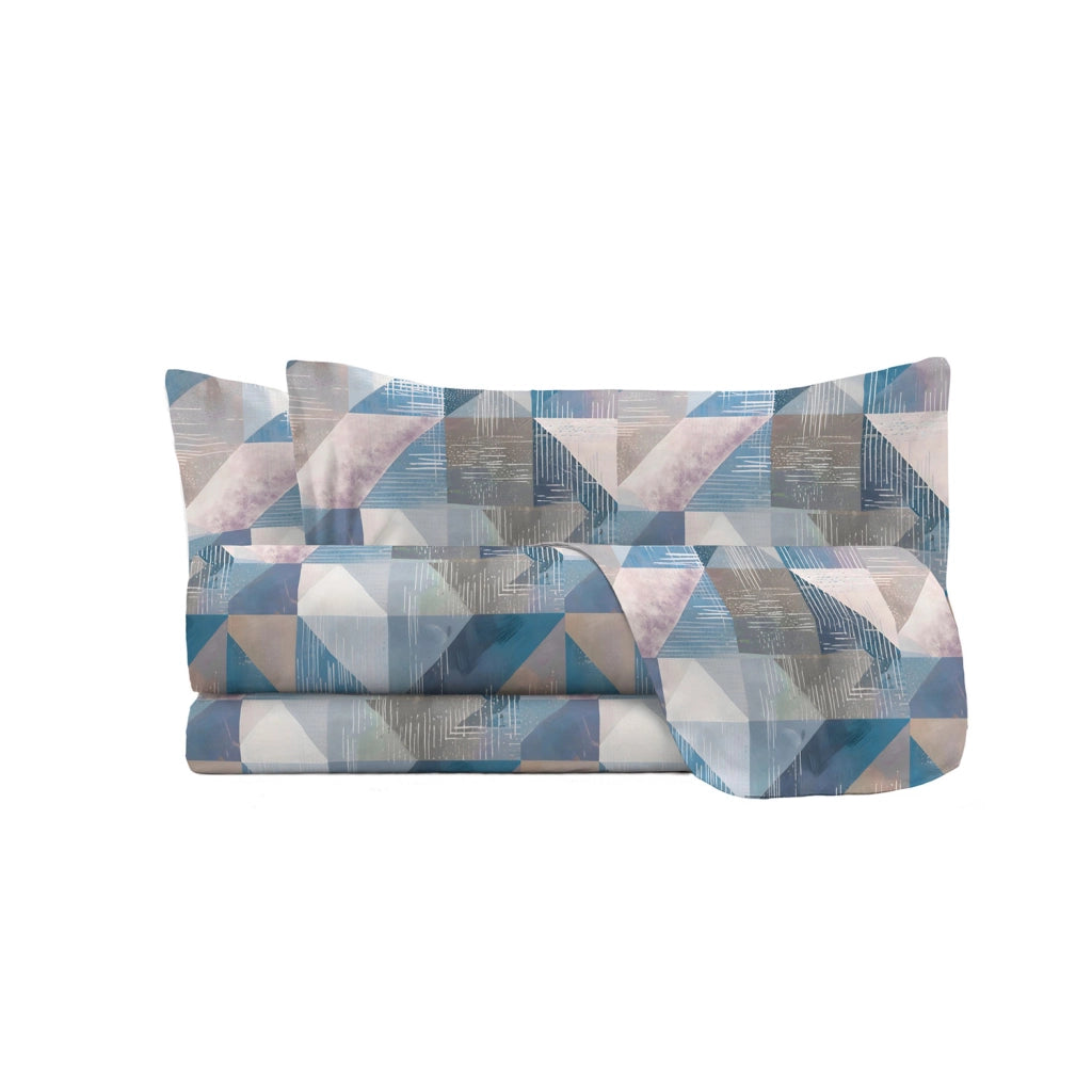 Set Lenzuola Matrimoniale con Stampa Sopra Sotto e Federe Linea River Sepik Blue