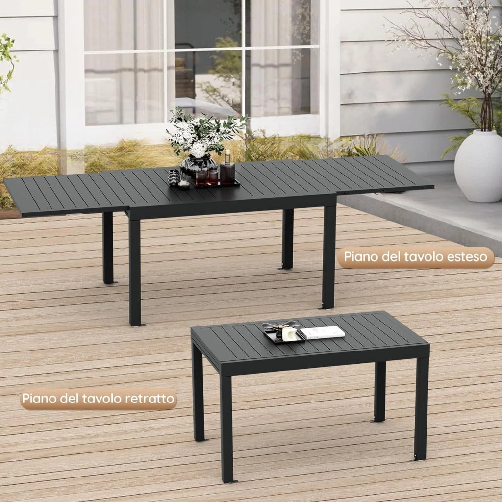 Tavolo da pranzo allungabile 130 X 80 X 75 Cm, tavolo da balcone in alluminio, resistente alle intemperie, allungabile fino a 260 cm, gambe regolabili, Grigio scuro
