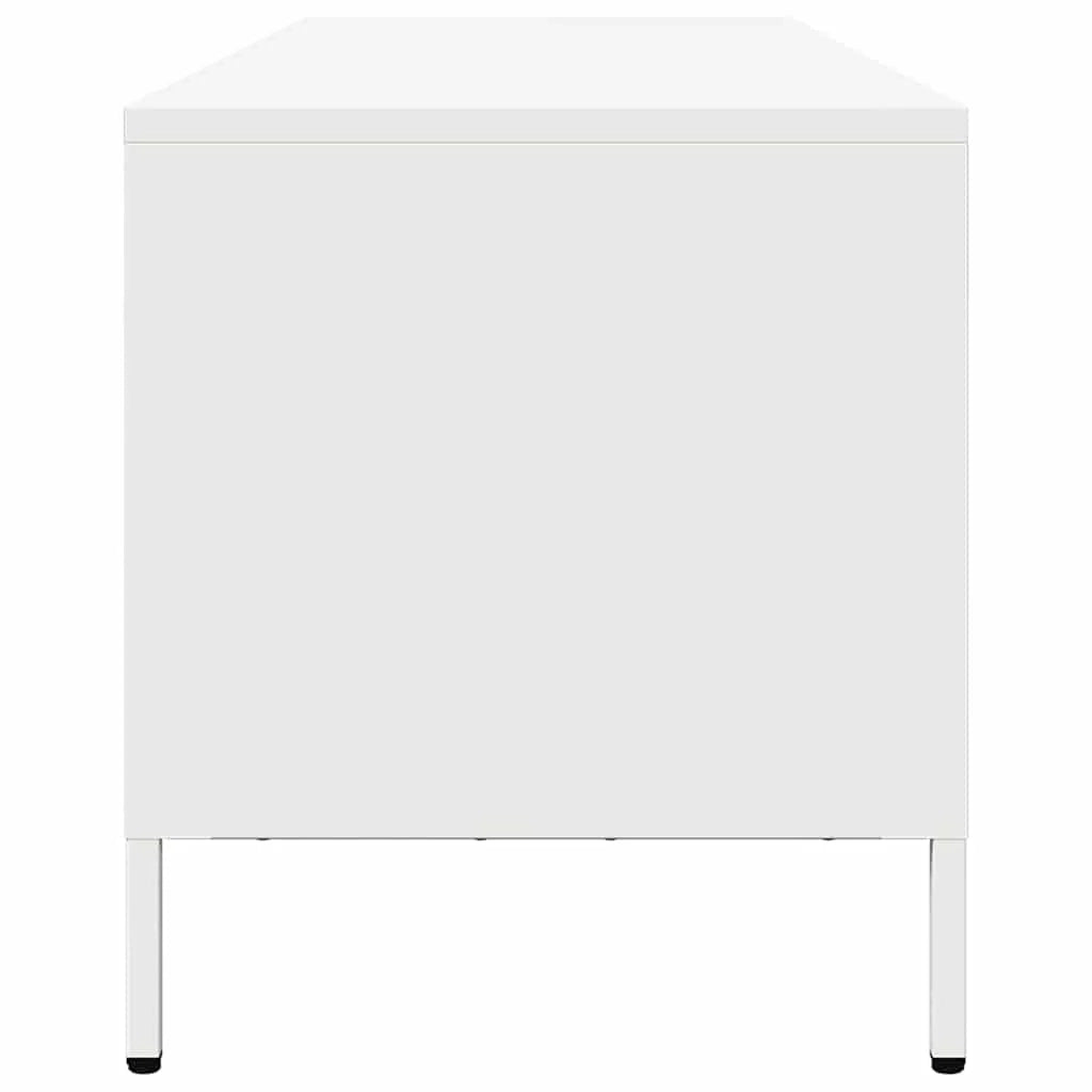 Mobile porta TV con ampio vano contenitore 202 x 39 x 43 cm design moderno per soggiorno realizzato in acciaio laminato a freddo bianco 02_0055643