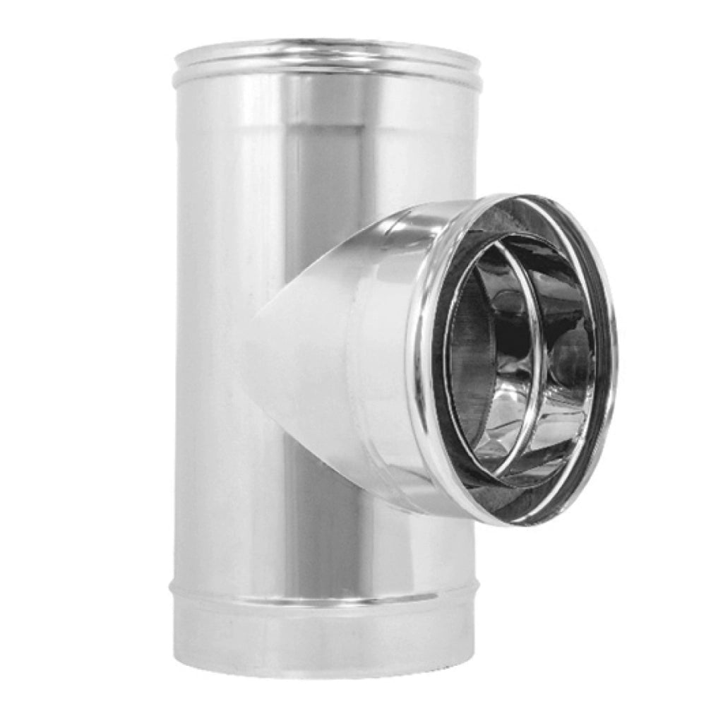 RACCORDO A TEE 90 DOPPIA PARETE ACCIAIO INOX AISI 316 PARTE INTERNA AISI 304 PARTE ESTERNA - ø200 INTERNO - ø250 ESTERNO - SP. 0,5 MM  - EUF