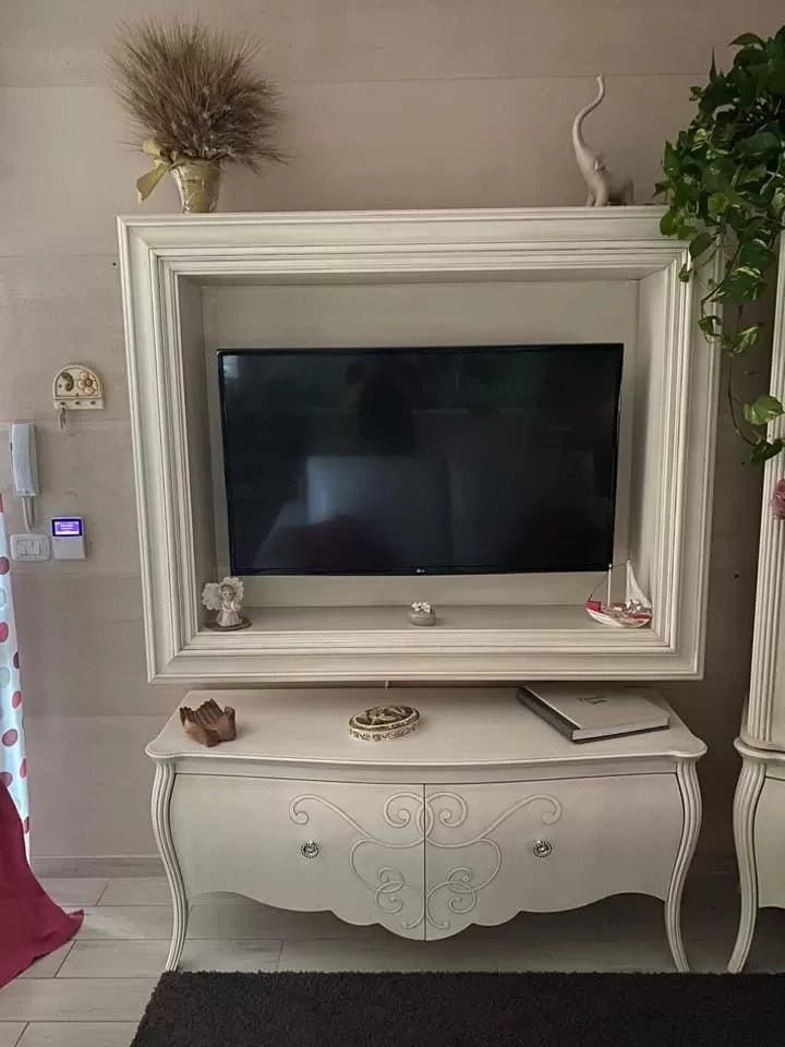 Cornice porta tv in legno a parete laccato o noce x soggiorno - Mobili 2G