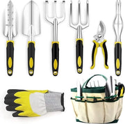 Set di attrezzature per giardinaggio, 8 pezzi, con attrezzi da giardino, guanti per la cura del giardino, attrezzatura da giardino, con sega da giardino, zappa, forca, kit per la cura del giardino