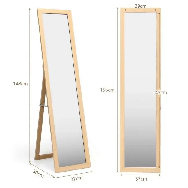 Specchio da terra a figura intera 155 x 37 cm, cornice in MDF, autoportante e da parete per camera e casa, robusto