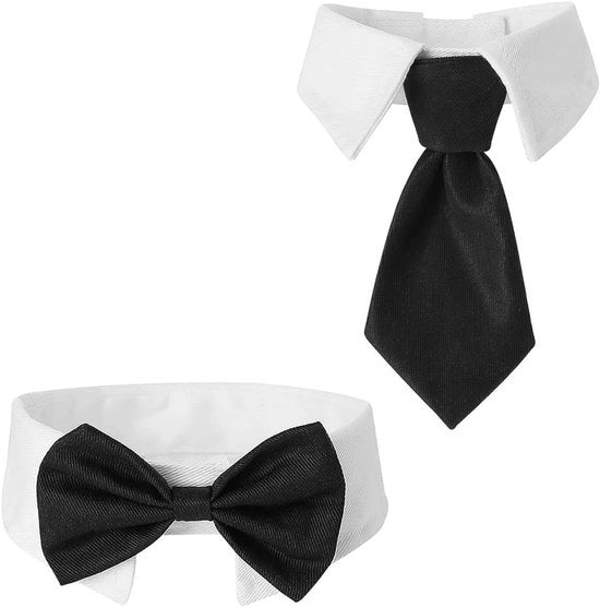 Abbigliamento per animali da festa - Set di collari per gatto con cravatta e fascia farfalla - Nero e bianco abbigliamento per animali da festa