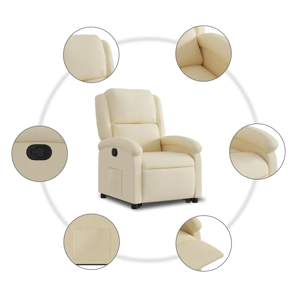Poltrona | Sedia Relax Alzapersona Reclinabile Crema in Tessuto