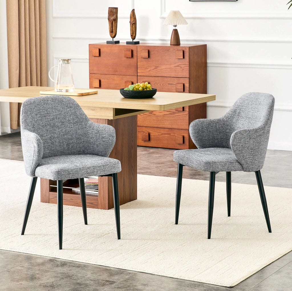 Set di 2 sedie da pranzo 83 cm con schienale avvolgente in tessuto e metallo; grigio e nero
