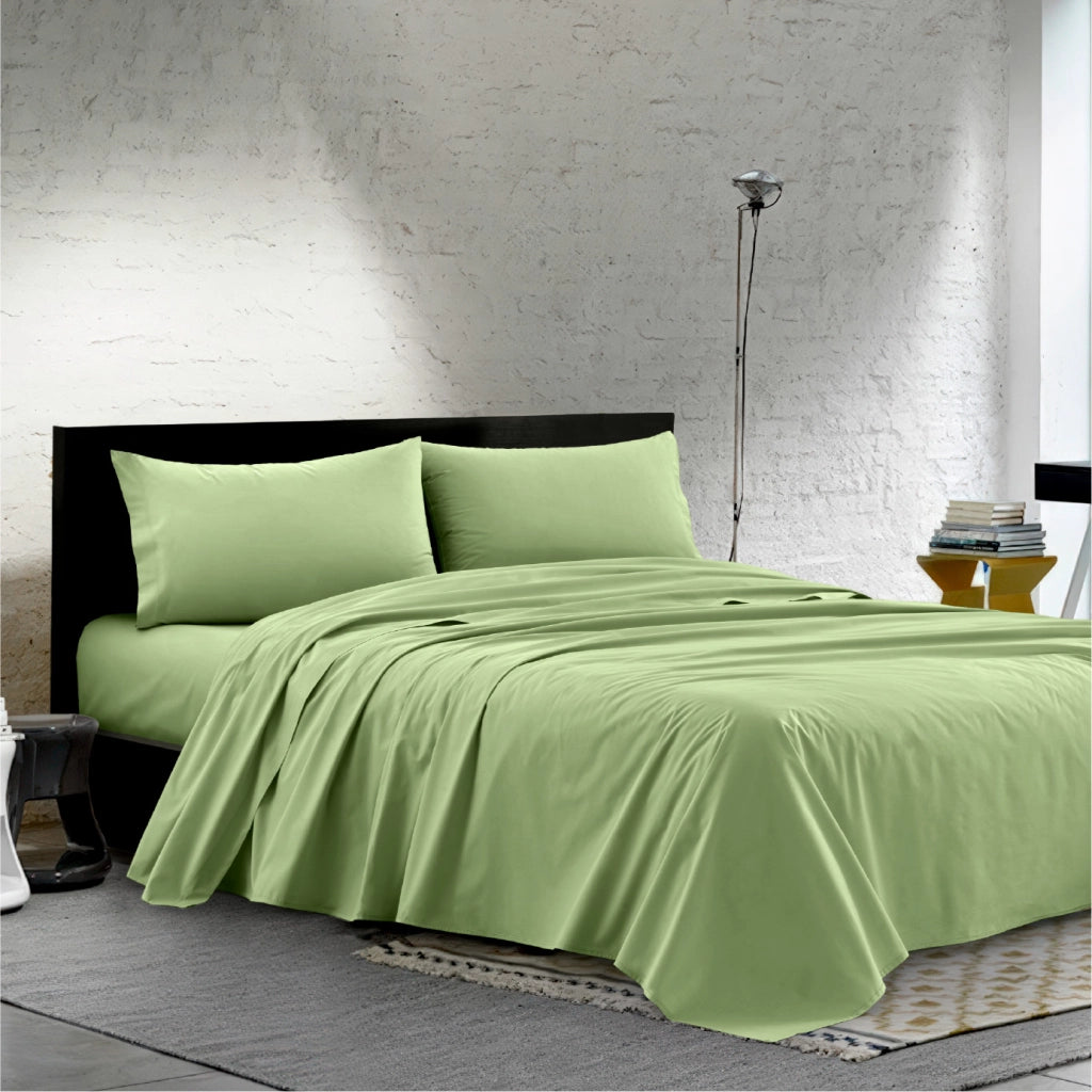 Completo Lenzuola Matrimoniale 100% Cotone Percalle 210 Tc Certificato OEKO-TEX Confezionato in Italia Lenzuolo con Angoli Maxi 30 cm, 2 Federe con Patella Salvia