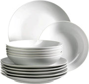 Set di Cucina per 6 Persone, 12 pz. di Ciotole e Piatti, Porcellana