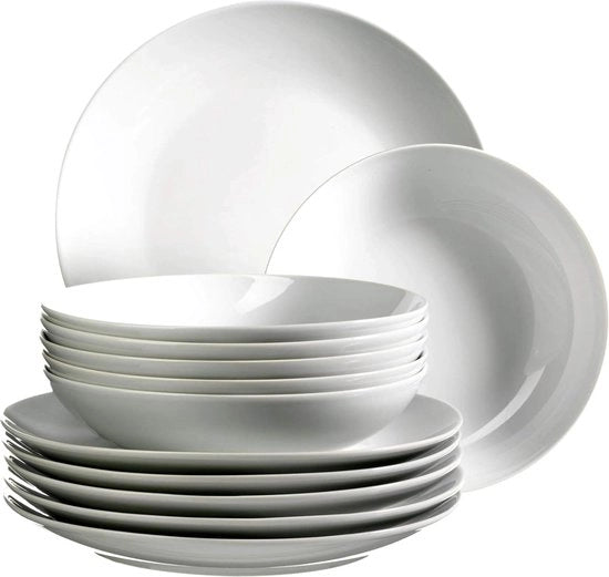 Set di Cucina per 6 Persone, 12 pz. di Ciotole e Piatti, Porcellana