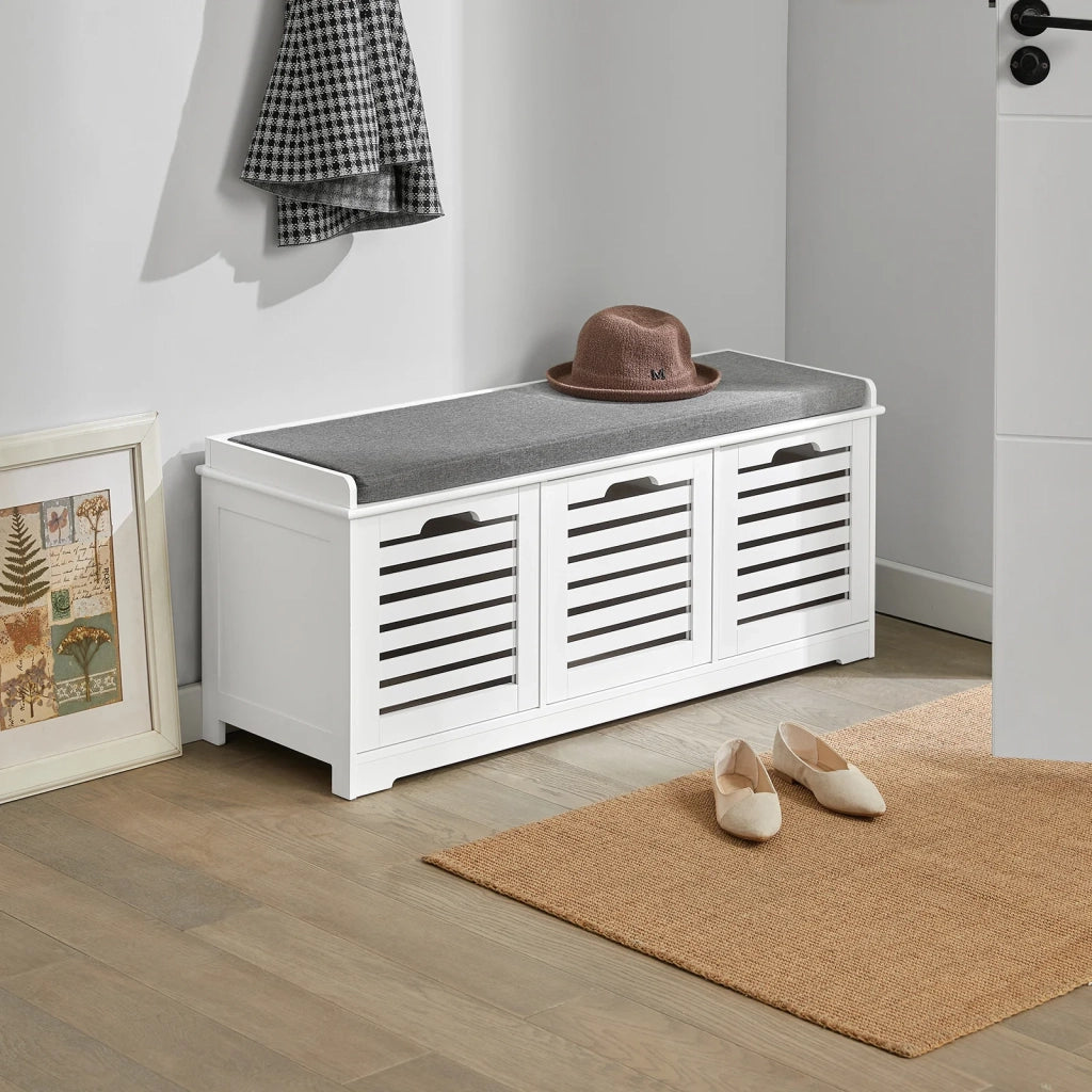 Scarpiera da ingresso Panchina con Cuscino e Cestini 3 Cestini Bianco FSR23-W