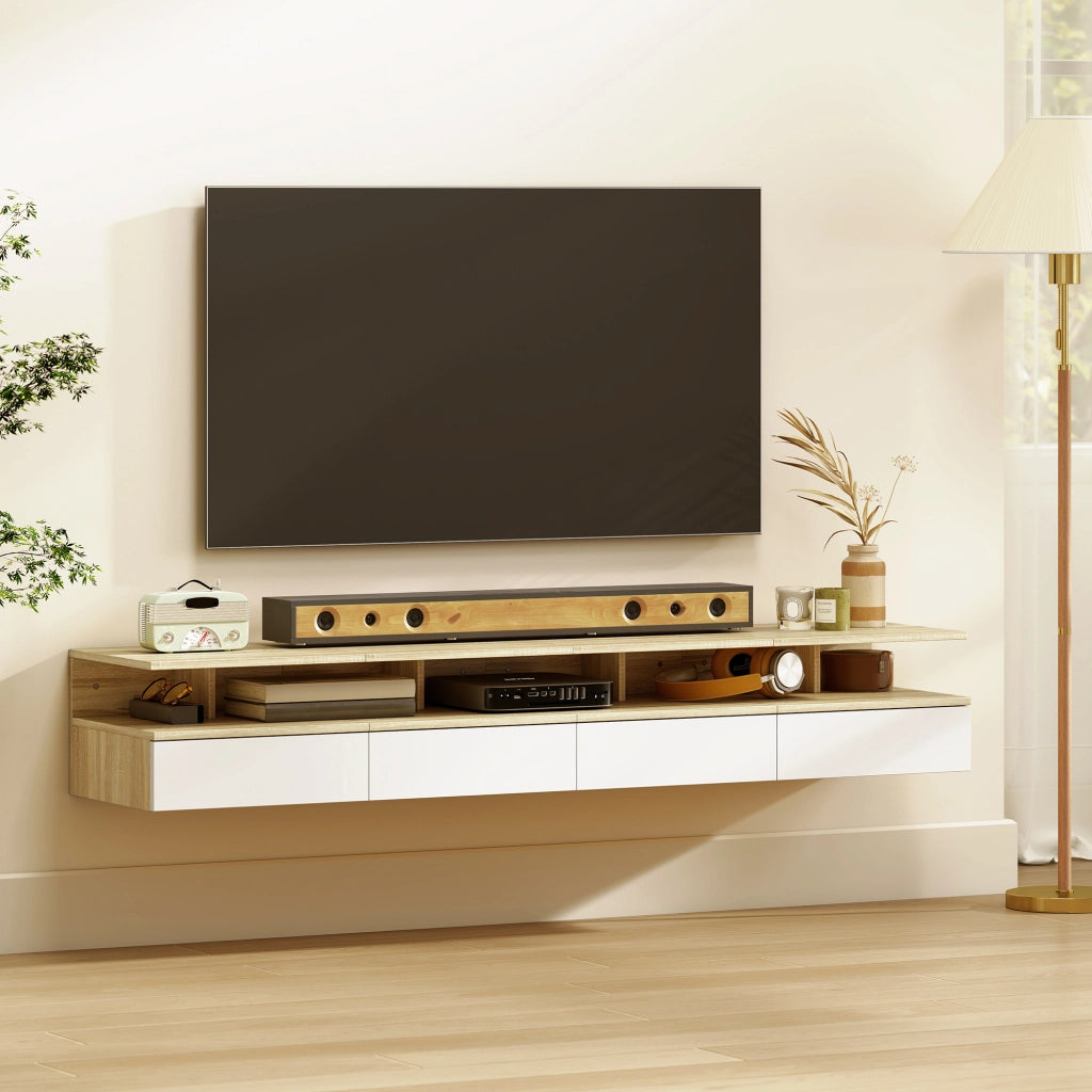 Comodino sospeso bianco e rovere ¨C Xylo ¨C Set 2 pezzi con cassetto 35x32x22,5cm