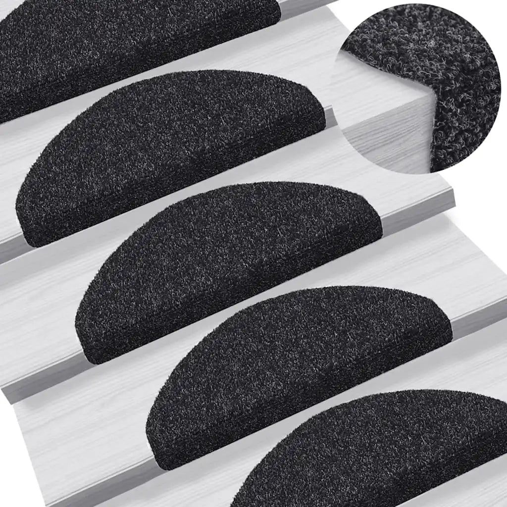 Tappetini per scale autoadesivi 30 pz 65x21x4 cm neri semicircolari grandi 3365657