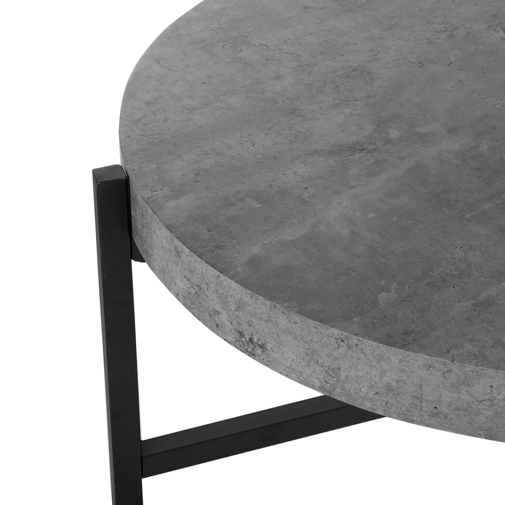 Tavolino Grigio Effetto Cemento Piano Gambe in Metallo Nero 75 cm Rotondo Moderno Soggiorno Industriale