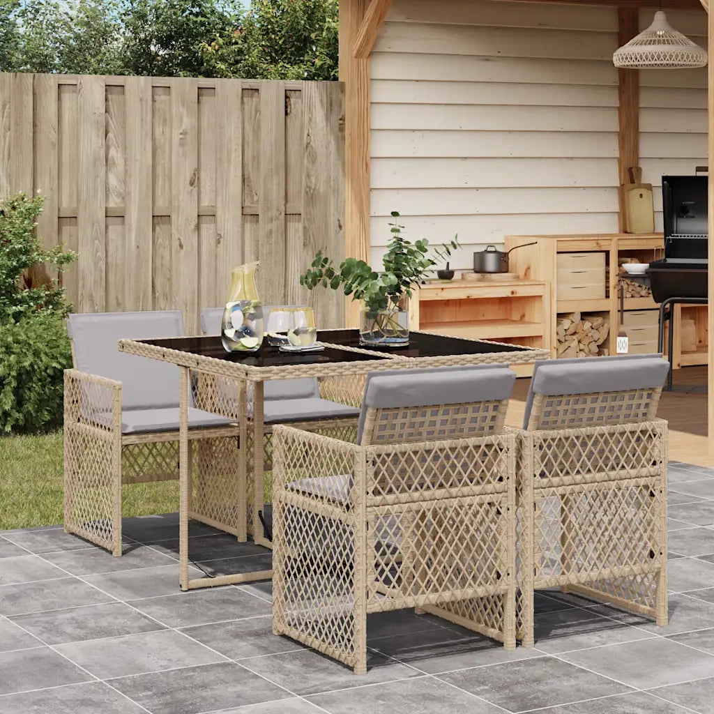 Set da Pranzo da Giardino 5 pz | Set Salotto da Giardino con Cuscini Beige in Polyrattan