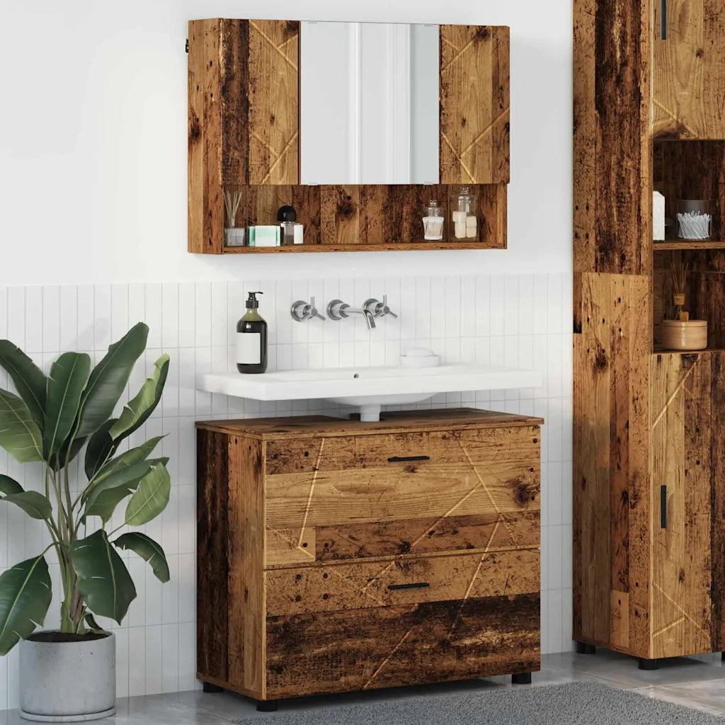 Set di mobili per il bagno con cassetto 2 pcs Legno vecchio 3393021