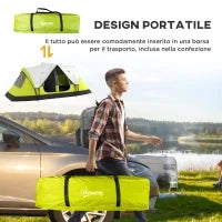 Tenda da Campeggio 6 posti con 2 Spazi Separati, in Poliestere e Fibra di Vetro, 450x215Px180 cm, Verde