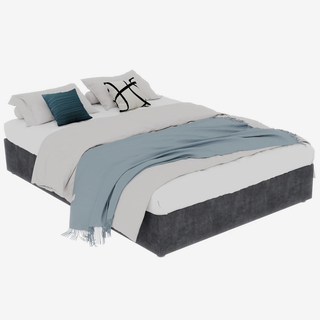 Letto Matrimoniale 160x200 cm - Testiera geometrica; Tessuto e metallo - Grigio