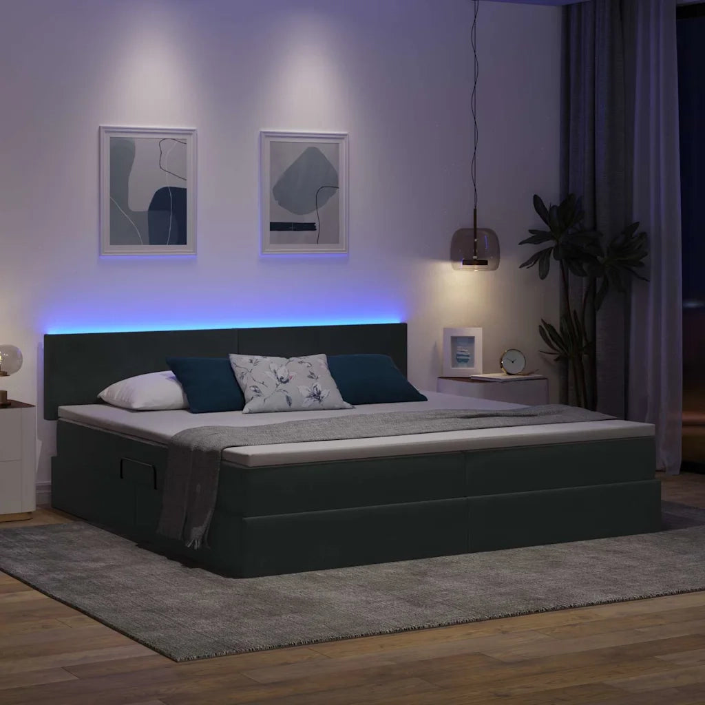 Letto con contenitore LED e materasso Grigio Scuro 200 x 200 cm