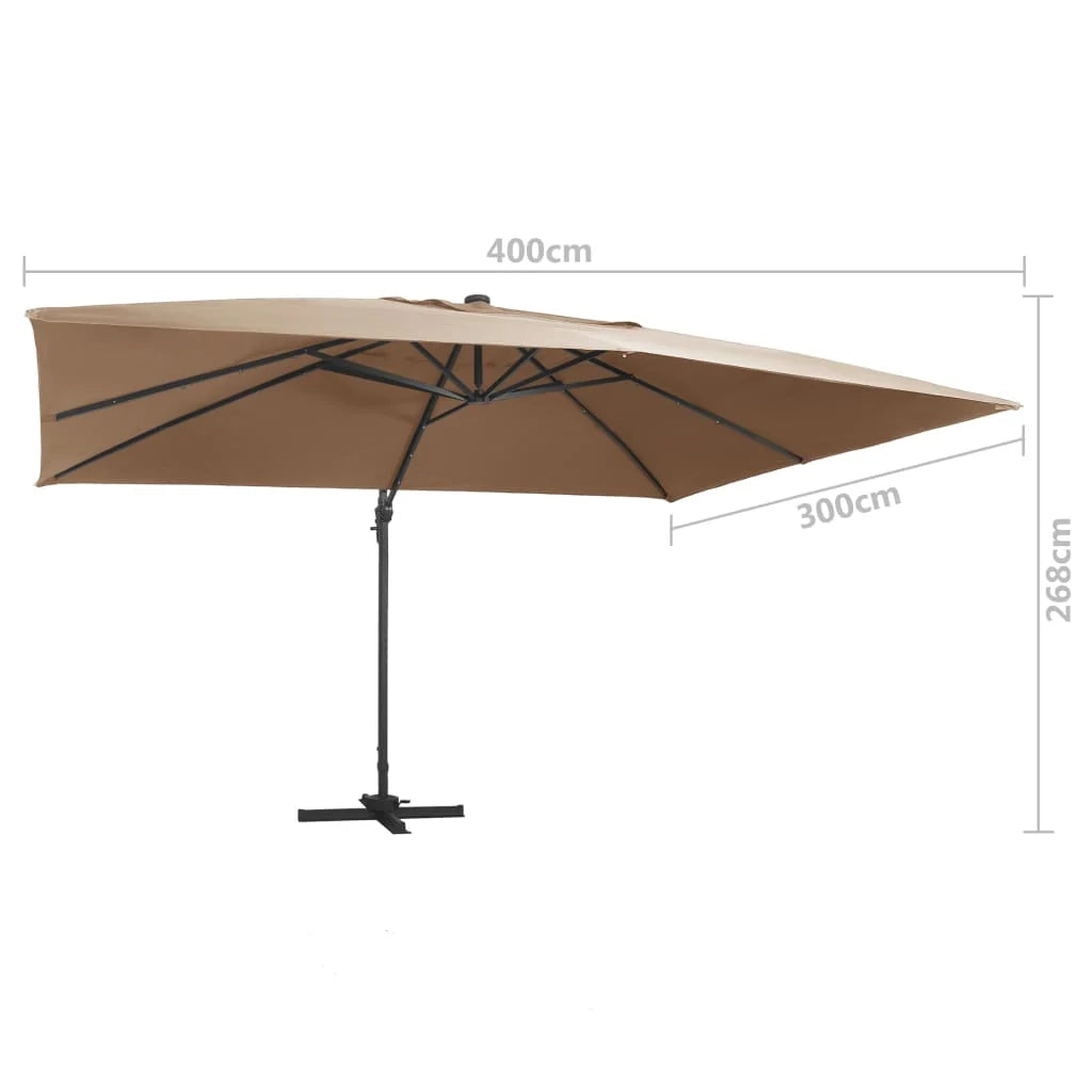 Ombrellone a braccio con luci LED alluminio 400 x 300 cm tortora 02_0008452