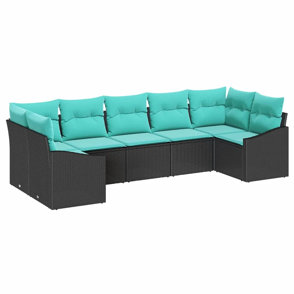Set di divani con cuscino 7 pcs Nero polyrattan