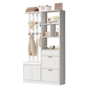 Mobile ingresso con 2 ante; 1 cassetto; 2 ribalte e 10 ganci - per ingresso - in MDF - bianco