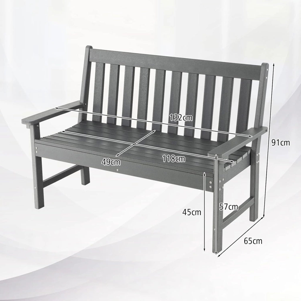 Panchina da Esterno, Panca da Giardino in HDPE Resistente con Schienale e Braccioli, Panchina da Parco, Balcone, Spogliatoio e Cortile, 132 x 65 x 91 cm (Grigio)