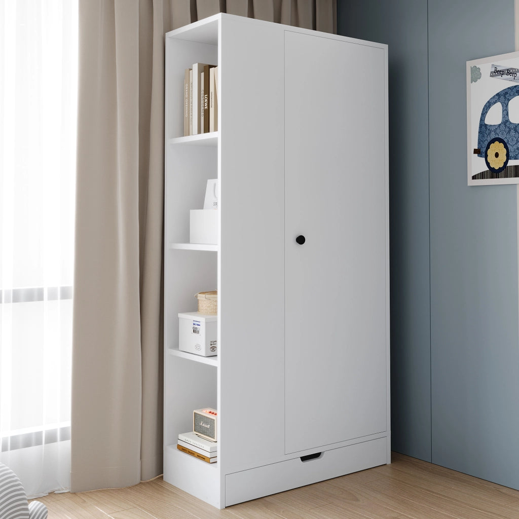 Armadio con ripiani e cassetti 70×40×170 cm a un'anta; senza materasso; legno; bianco