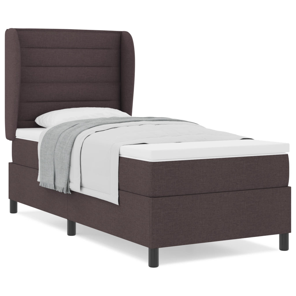 Letto a Molle con Materasso Marrone Scuro 90x200 cm Tessuto